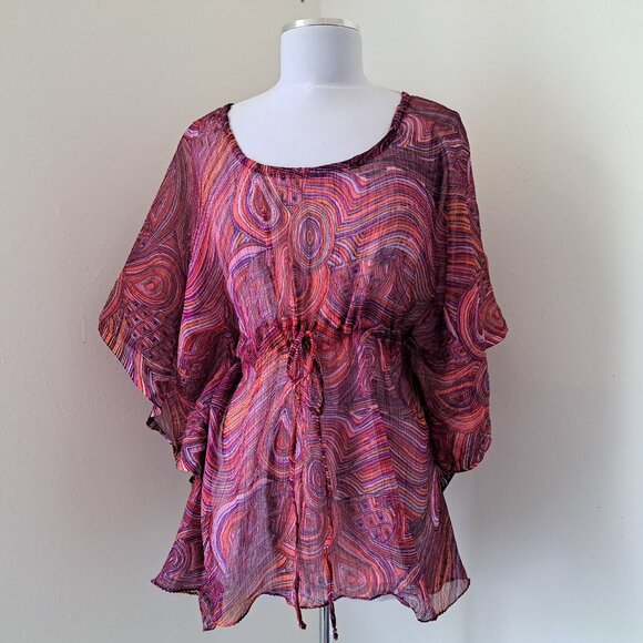 California Breeze Tops - California Breeze Women Sheer Coastal Top Multicolor Free Size Pre-Owned